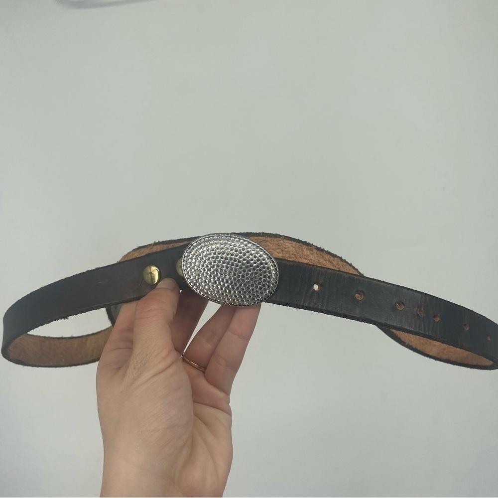 Vintage Leather Handtooled Teresa Belt Diamond Gemstone Belt Buckle